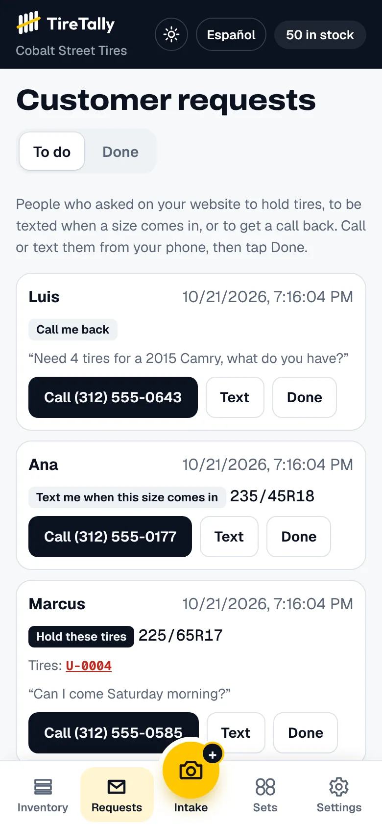 Customer requests on the phone
